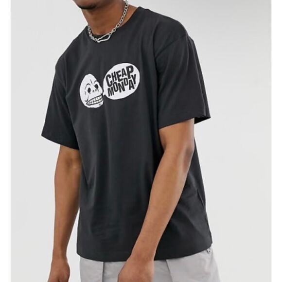 Cheap Monday Uni Tee Speech Logo Large Skull Black Short Sleeve Graphic Tee Sz M - Picture 1 of 16